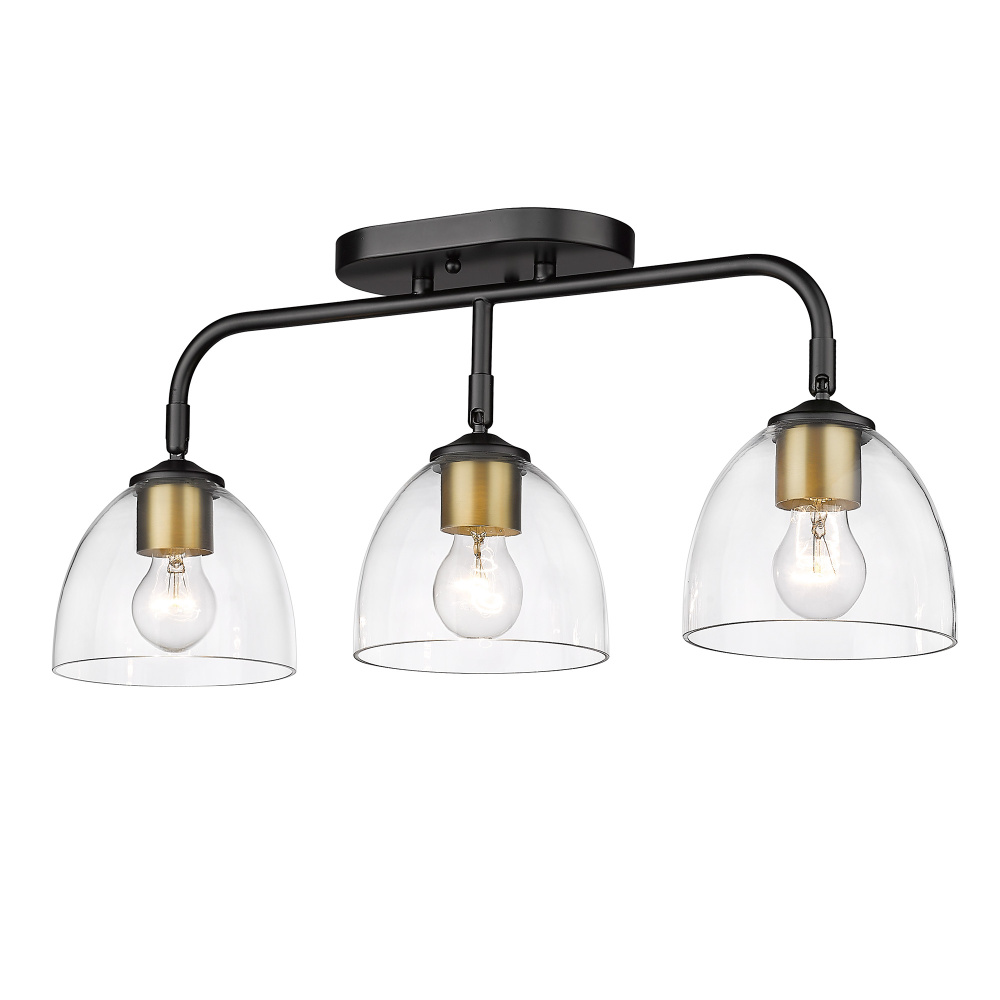 Golden Lighting Roxie 3-light Semi-Flush Mount in Matte Black and Brushed Champagne Brass